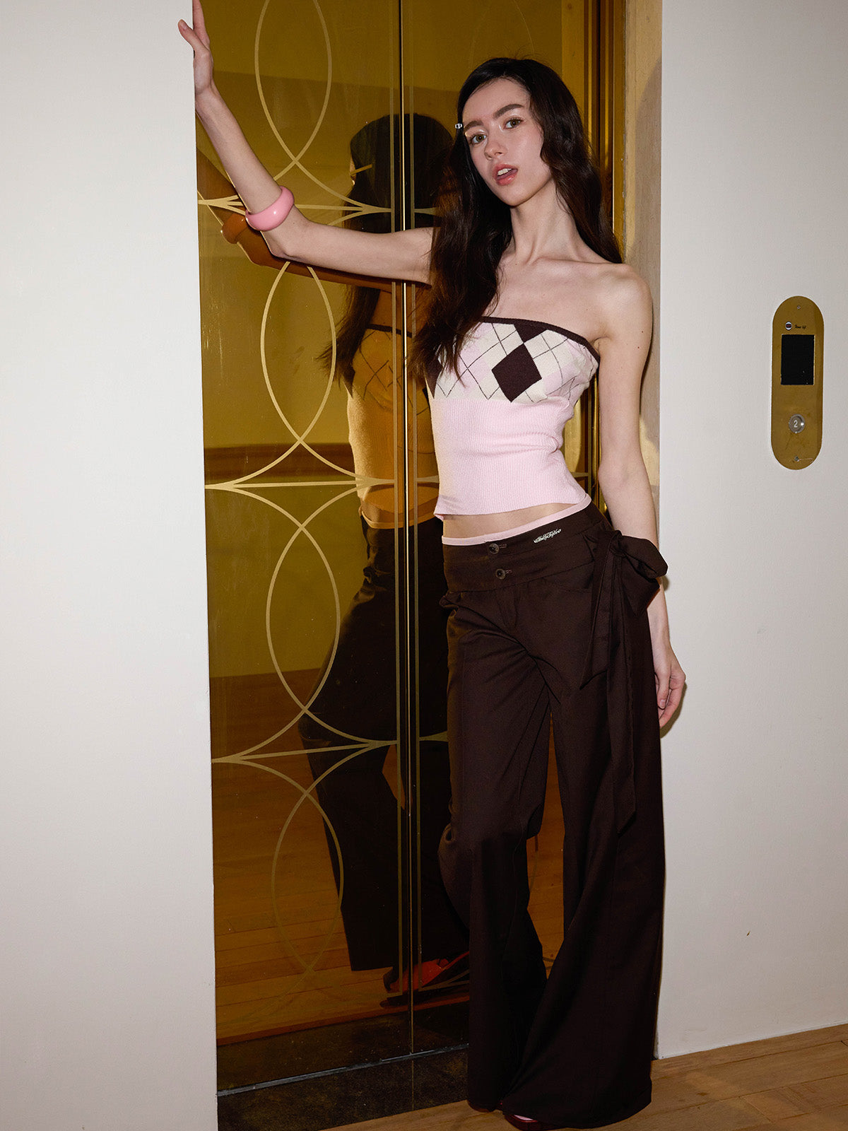 FLARED SELF-TIE BOW BELT PANTS