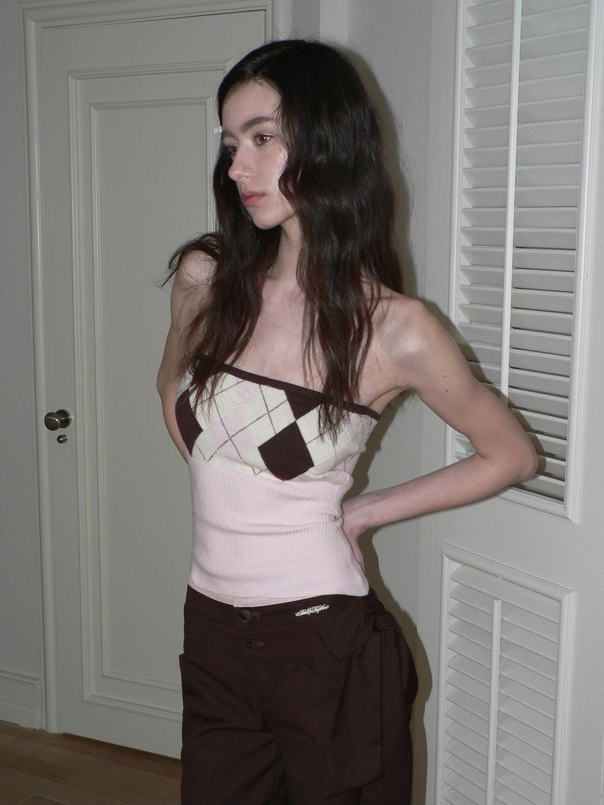 DIAMOND-PATTERN KNIT TUBE TOP