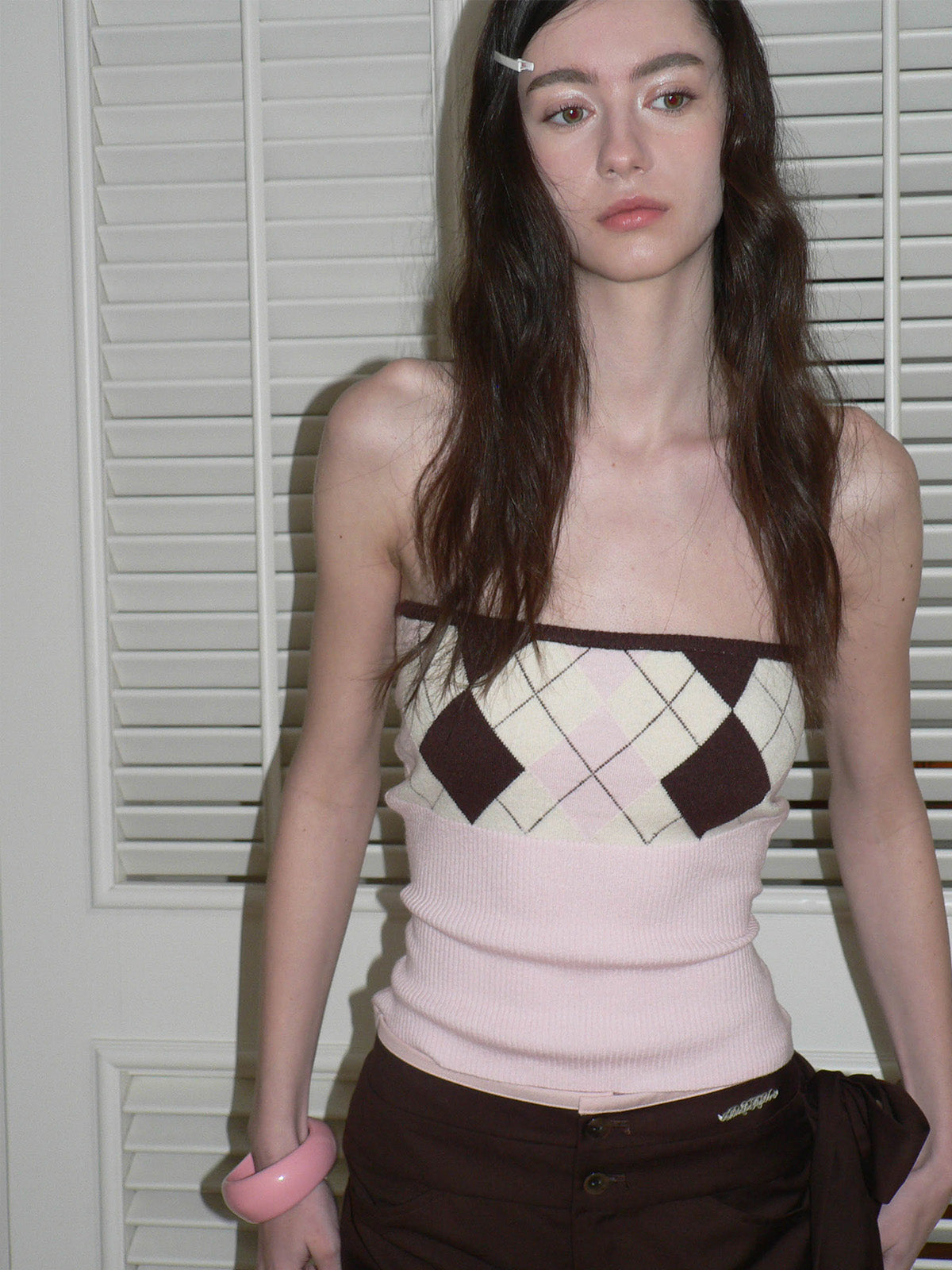 DIAMOND-PATTERN KNIT TUBE TOP