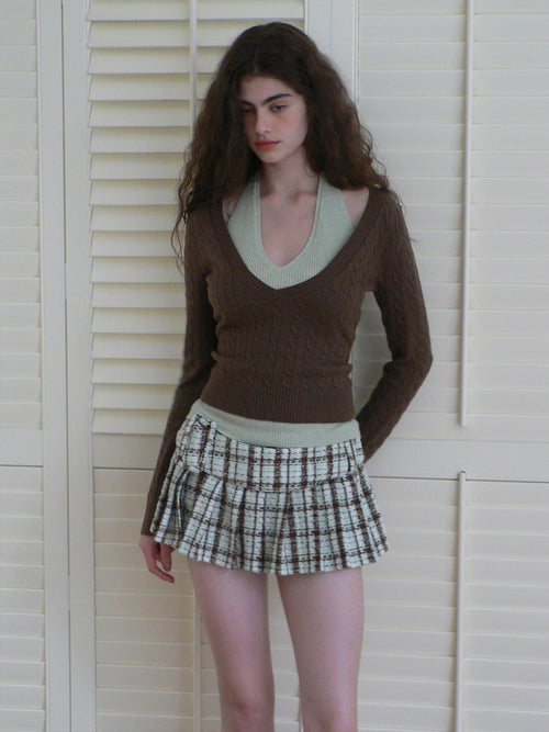 CHOCO MINT CABLE  DOUBLE LAYERED TOP