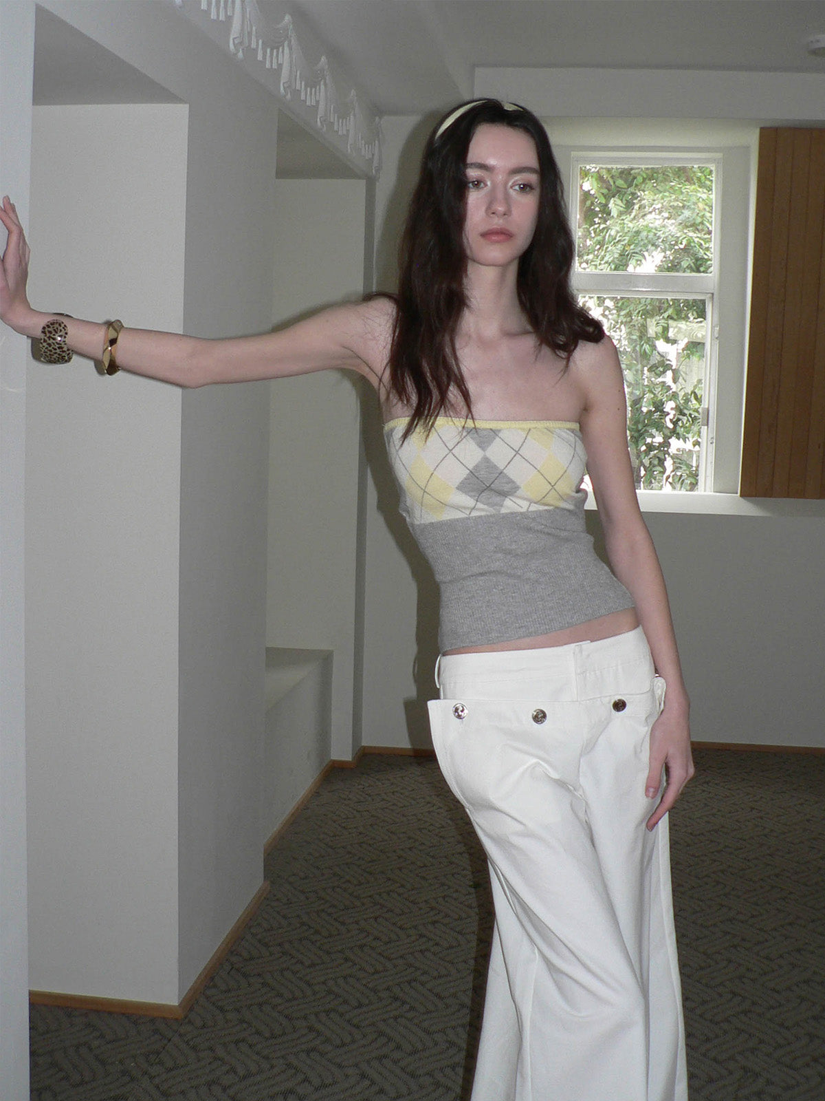 DIAMOND-PATTERN KNIT TUBE TOP