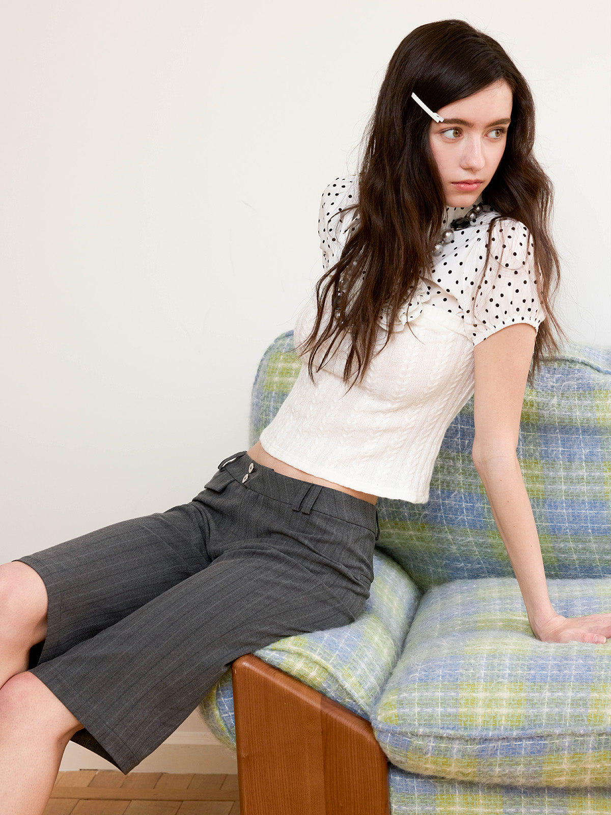 POLKA DOT LAYERED SHORT SLEEVE SHIRT