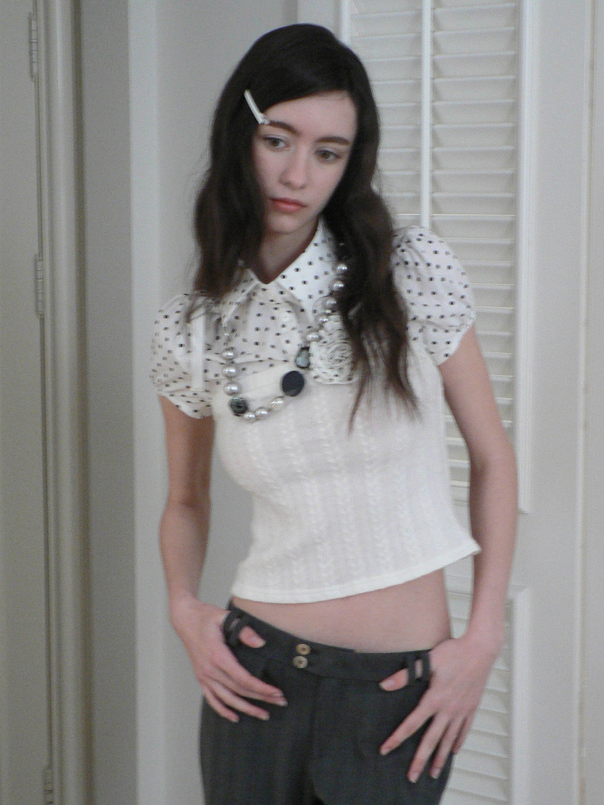 POLKA DOT LAYERED SHORT SLEEVE SHIRT