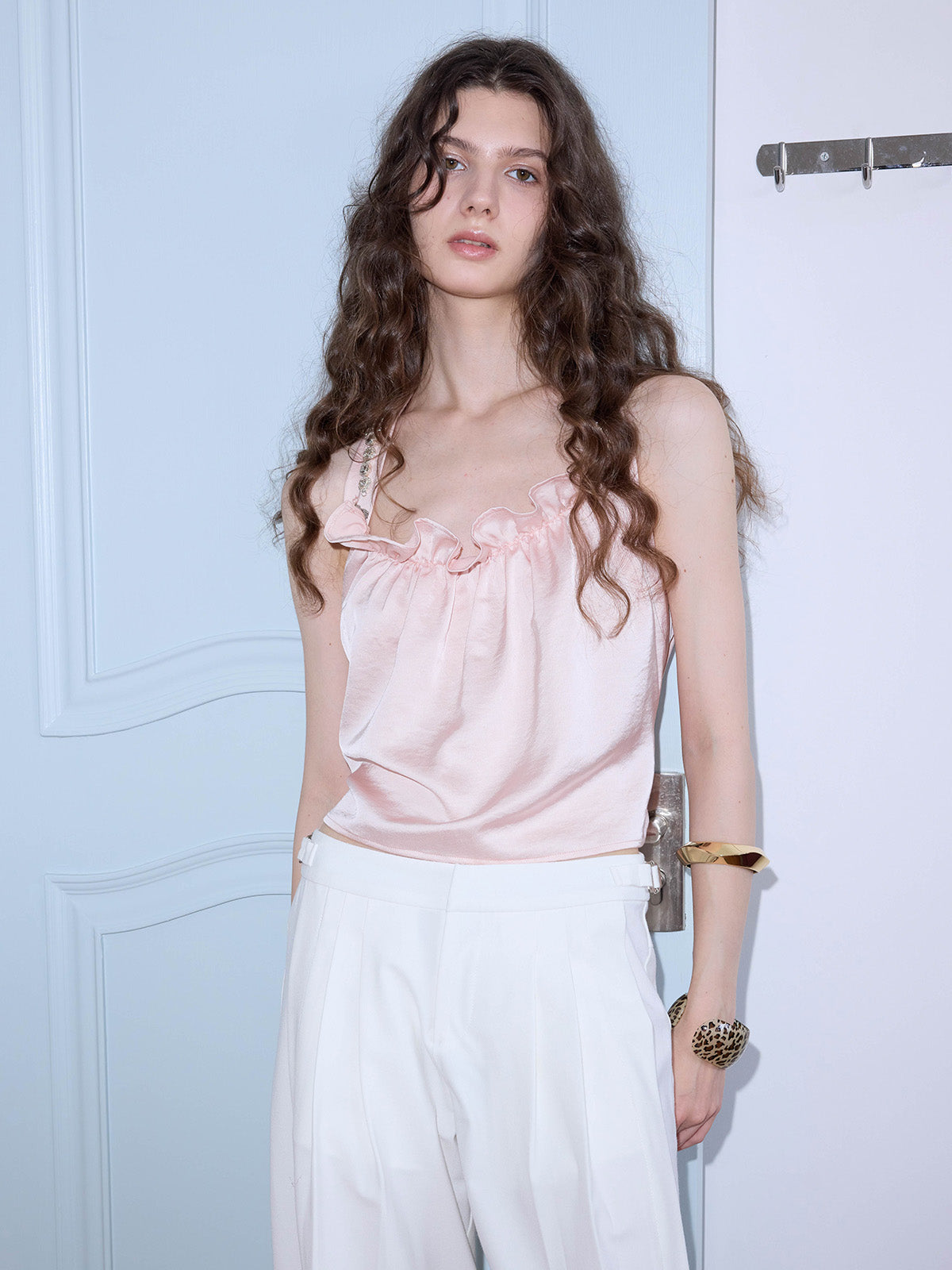 CRYSTAL-EMBELISHED STAIIN HALTER NECK TOP