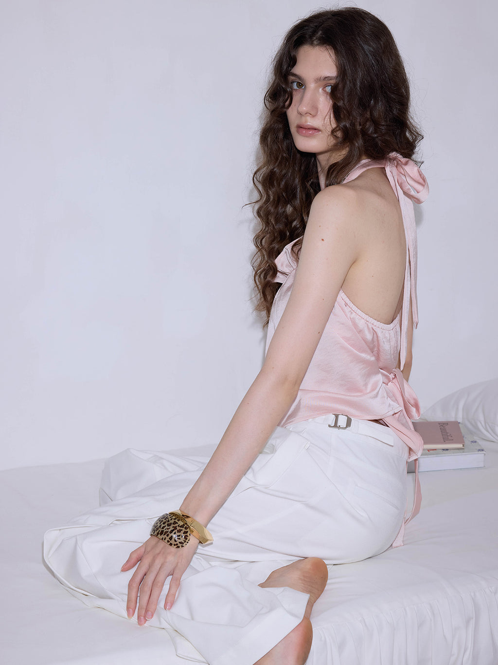 CRYSTAL-EMBELISHED STAIIN HALTER NECK TOP
