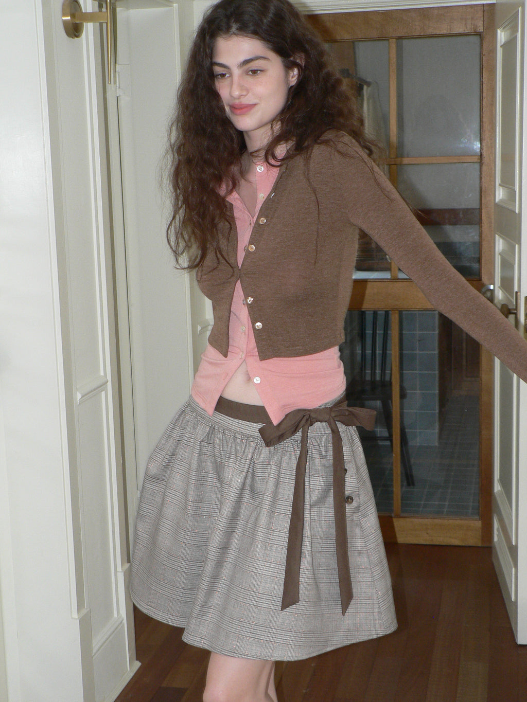 BROWN GLEN CHECK CIRCLE SKIRT
