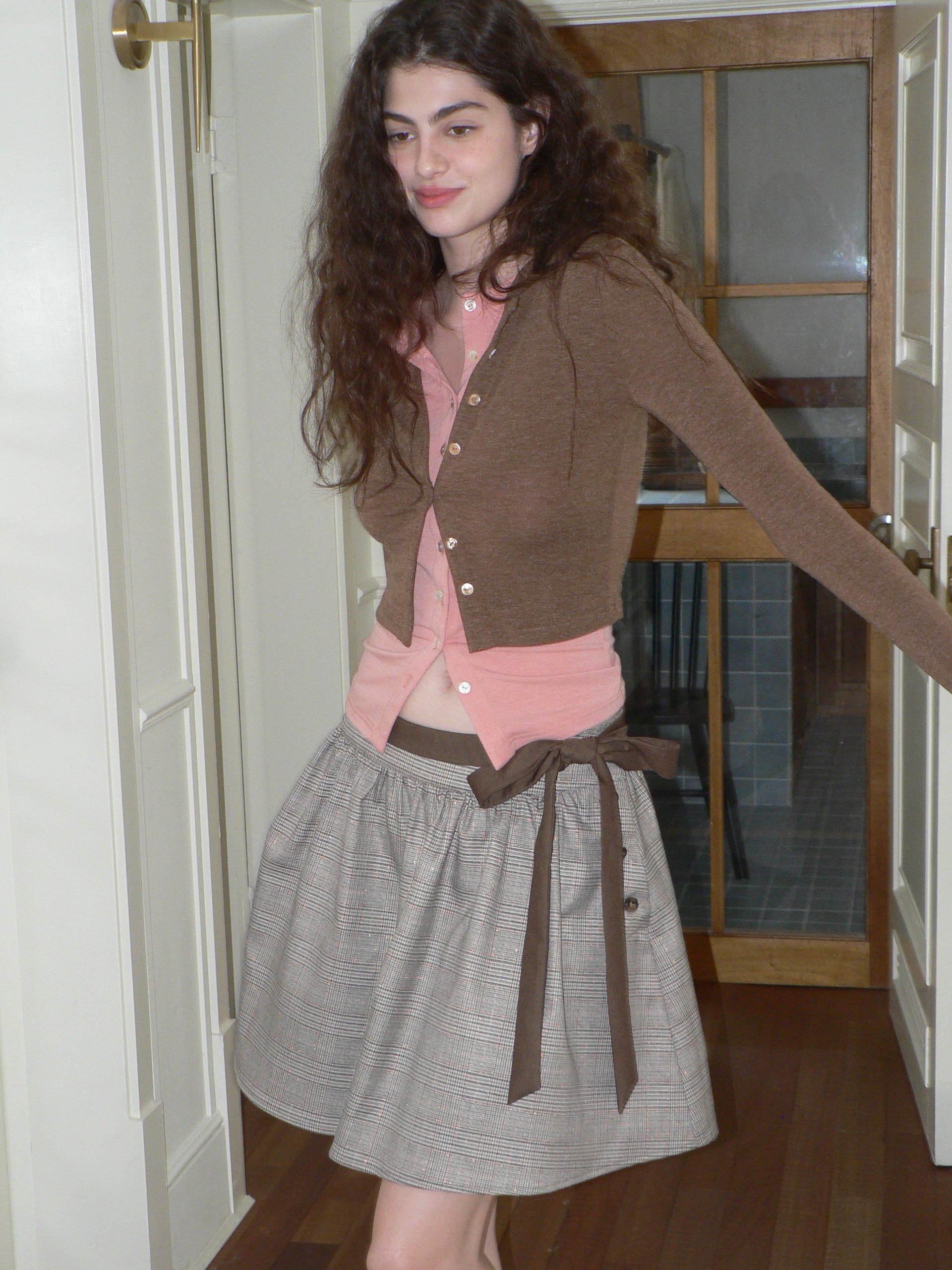 BROWN GLEN CHECK CIRCLE SKIRT